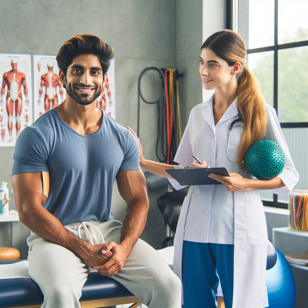 En person som besøker en fysioterapeut eller kiropraktor for behandling, med et fokus på rask tilgjengelighet og profesjonell omsorg.